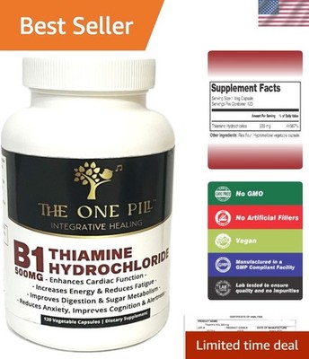 Thiamine HCl 500mg - 120 Capsules for Digestive & Heart Health Support