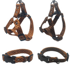 Fashion Monogram Dog Harness Leash Set No-Pull Adjustable Brown Pet Vest Lead