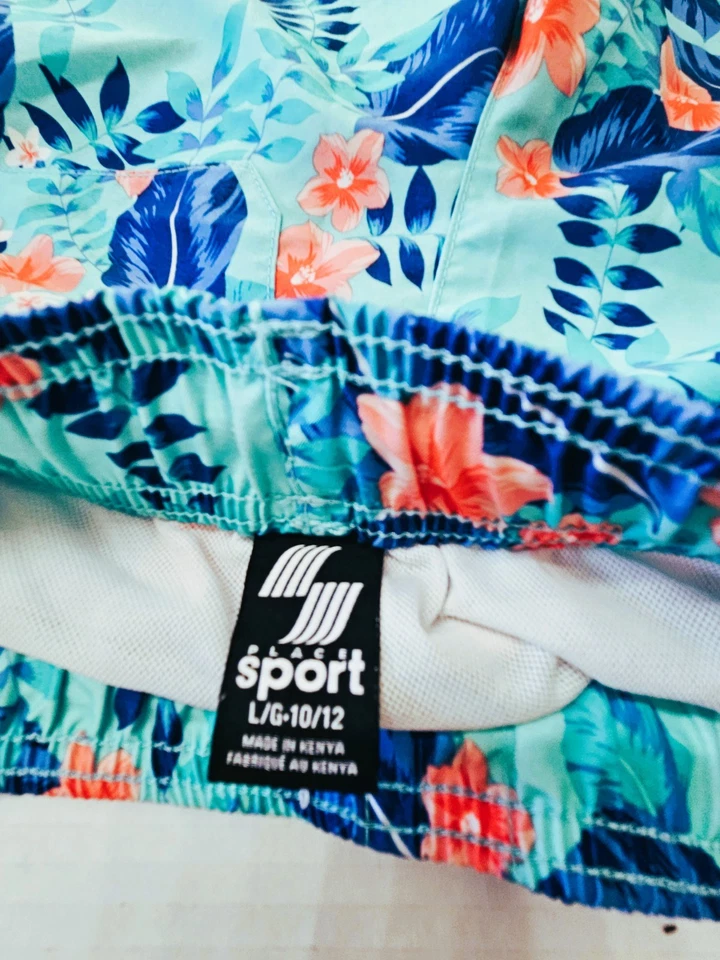 PLACE Sport Boys Swim Trunks Lined Pocket Swimsuit Print Floral Large 10/12 - Image 3 of 3