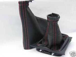 FITS CORSA C SET OF GAITERS BLACK LEATHER RED STITCH 