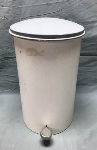 VTG Metal Cylinder Trash Can Waste Basket Flip Top Lid Office Kitchen 364-23B - 第 1/13 張圖片