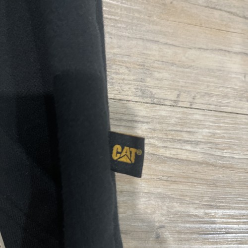 Caterpillar Hoodie Black Heavy Duty Sweater Yellow CAT Logo Mens Size Small - Picture 8 of 9