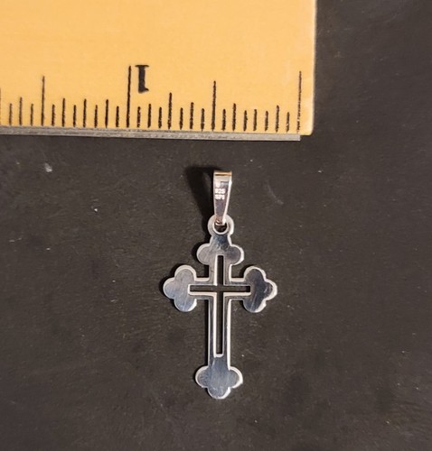 Sterling Silver .925 Open Cross Christian Religious Pendant with Bale 1.25" Long - Picture 7 of 8