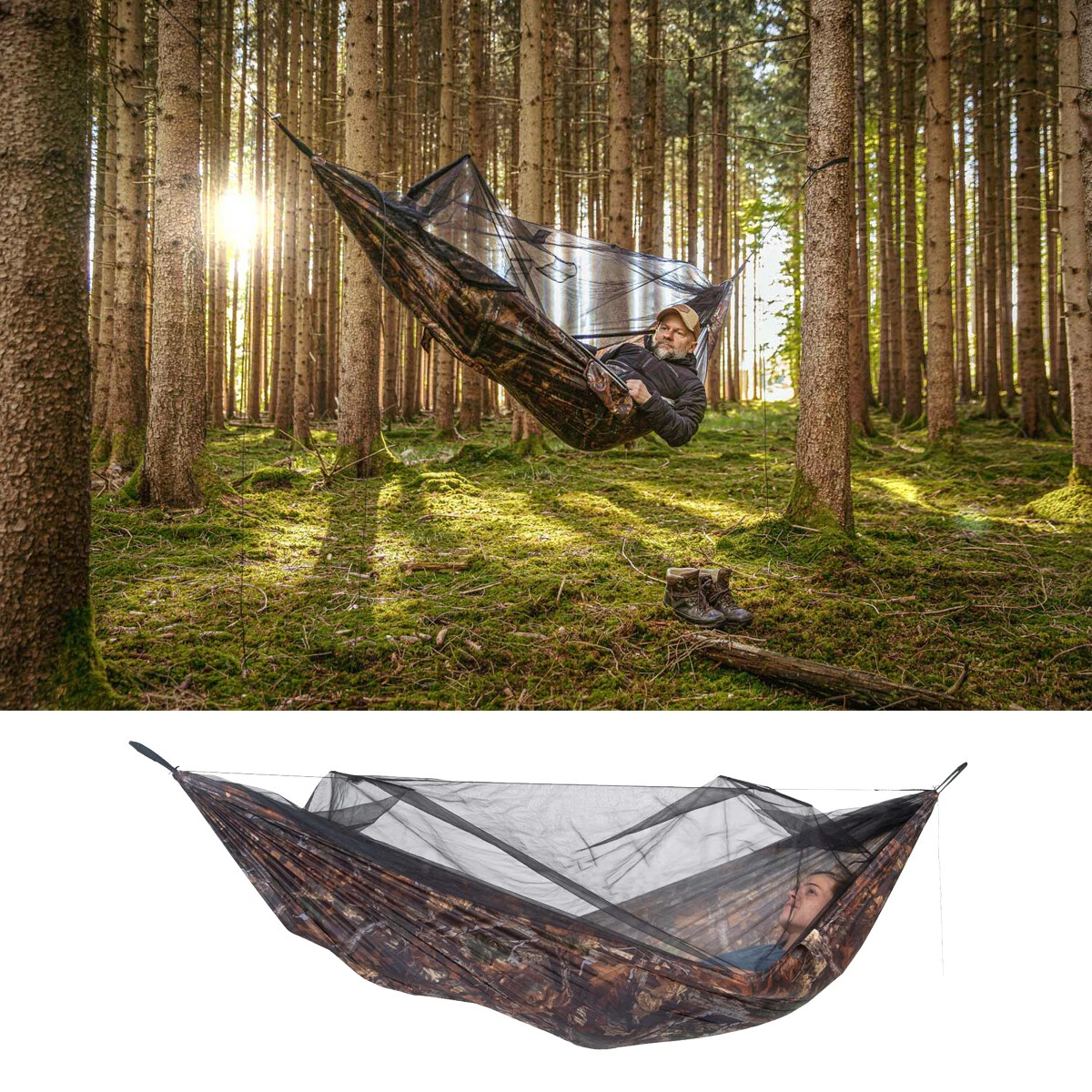Hngematte Outdoor MFH Jungle Hngematte Mit Moskitonetz  Oliv, Inkl. Dach,  Tragbar, 190x65cm, 1,4kg