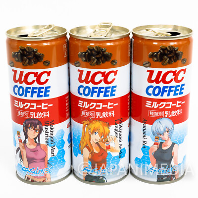 Set of 3 Evangelion UCC Steel Can Coffee Ayanami Rei Asuka Mari