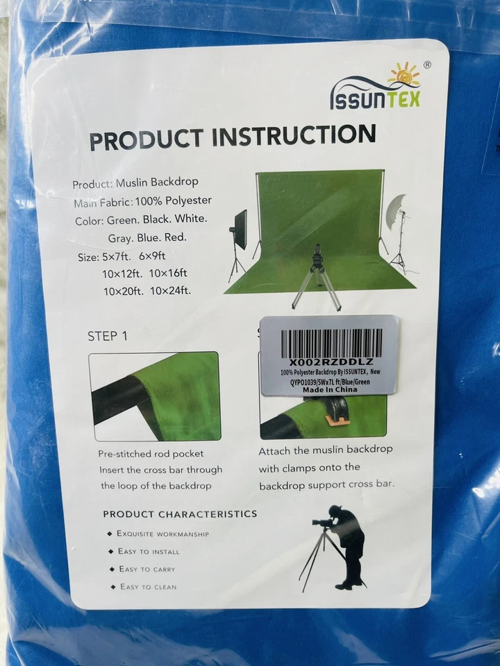 NUEVO Telón de fondo de muselina para fotografía azul Issuntex 5x 7 pies. Foto 2 de 4
