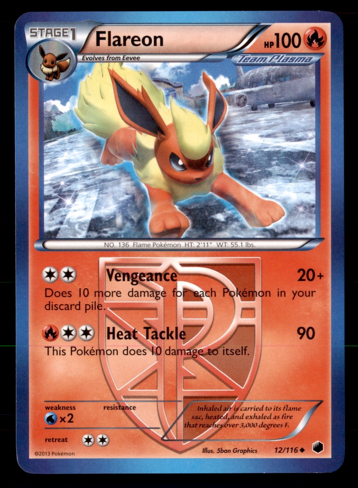 Pokemon Card Flareon Plasma Freeze 12/116 EXCELLENT/NEAR MINT Non-Holo Uncommon!