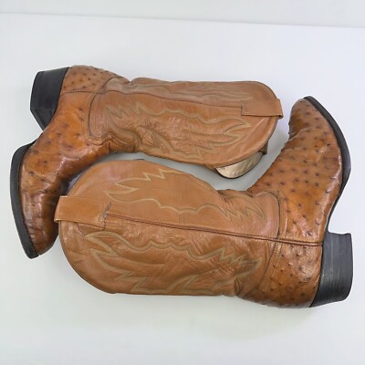 MENS DAVID EDEN TAN COGNAC GENUINE OSTRICH QUILL COWBOY WESTERN BOOTS 10D MENS DAVID EDEN TAN COGNAC GENUINE OSTRICH QUILL COWBOY  main image 4