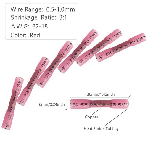200pcs Termorestringente Butt Wire Giunzione Connettori Terminali a Crimpare 22-16 AWG - Foto 2 di 11