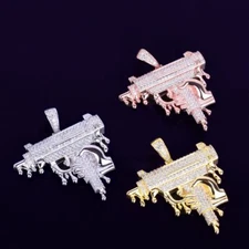 18k Rose Gold 925 Silver Hand Holding Dripping Uzi Machine Gun Hip Hop Pendants