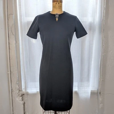 Vintage 1960s Helen Whiting & Co. Mod Noir Tricot Manches Courtes Robe Droite - Photo 1/4