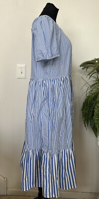 j crew striped ruffle maxi dress Ruffle-front Midi Dress In Striped Cotton Poplin For Women
