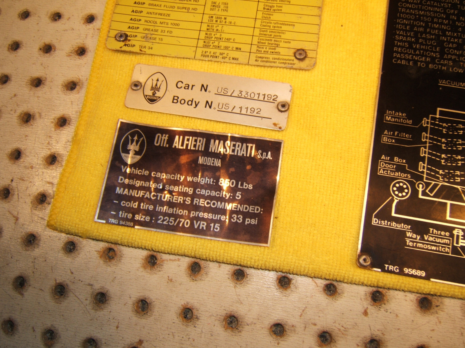 Maserati Quattroporte 1984 Under Hood / in console  Spec OEM 1 set of 4 Plaques