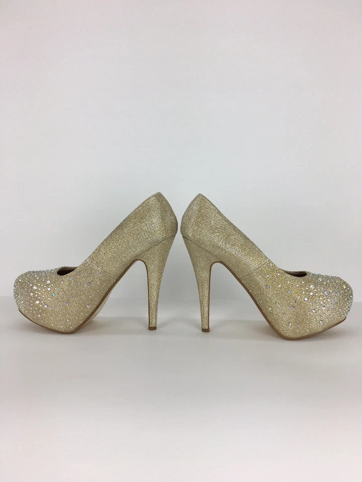 Туфли на шпильке женщин свадебный золотой бриллиант искусственные кристаллы платформе 5 1/2» размер 9 новый - Изображение 3 из 4