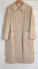Betty Rose Vintage Tan Wool Blend Button Front Long Overcoat-Women's Sz 14/16