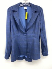 Cabi Check Windowpane Women s Blazer Size 6 Navy Blue Plaid Button Close