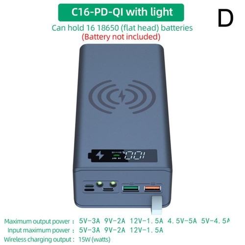 Dual USB Power Bank Case 16*18650 Battery Charger Box Kit DIY LED 2323 E5B1 F2L2 - Zdjęcie 17 z 22