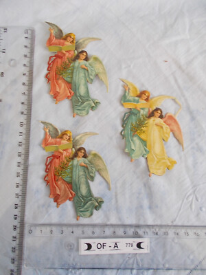 OF-A779 Y: 3 x Engel / Doppelengel , alte Glanzbilder Oblaten Scraps, Prägedruck