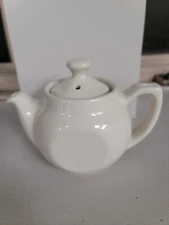 Vintage Hall Boston Flat-Sides 12 oz White Teapot USA Rare With Lid
