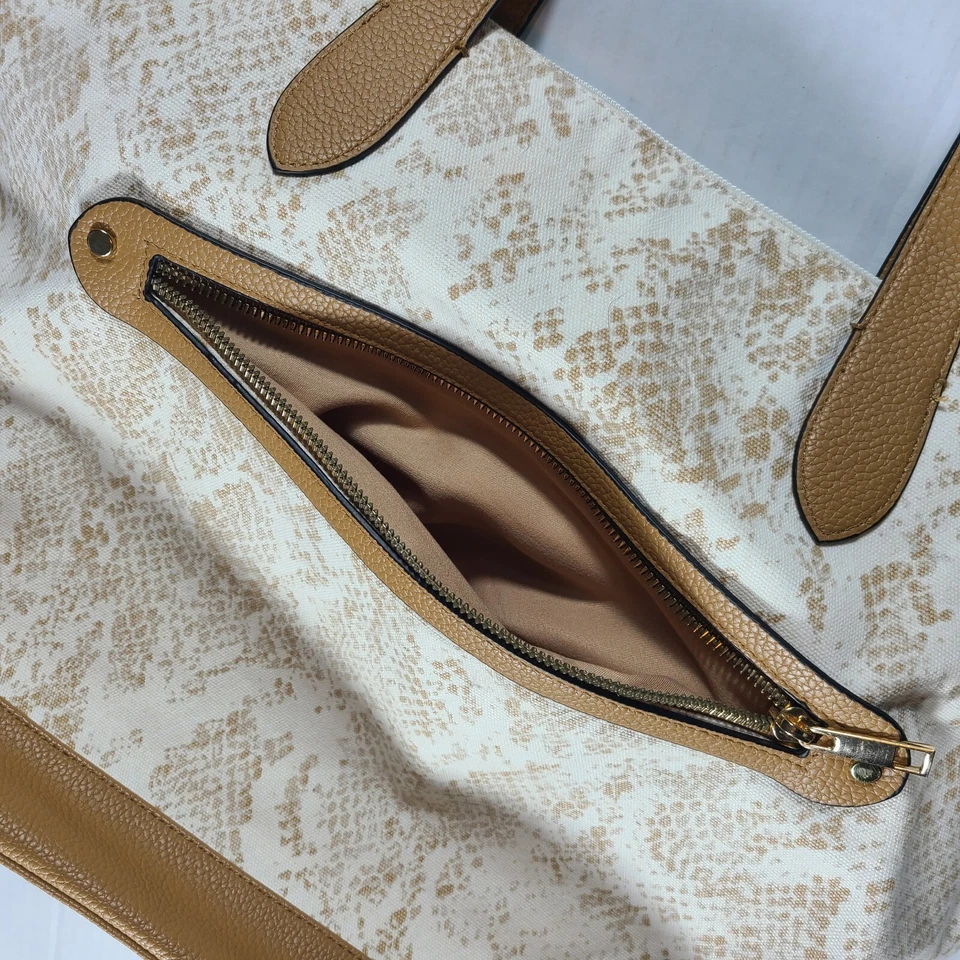 Новый день холст змея печать молнии сумка с короткими ручками Дамская сумка белый коричневый  - Изображение 3 из 4