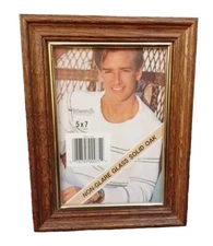Vintage Solid Oak Picture Photo Frame  5" X 7"  MCM Easel & hanging MCM  