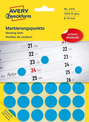 AVERY Zweckform 3375 selbstklebende Markierungspunkte (Ø 18 mm, 1.056 Klebepunkt