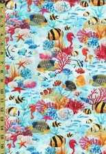 2.6 Yards Quilt Cotton Fabric - Timeless Treasures Sea Ocean Fish Toss Aqua