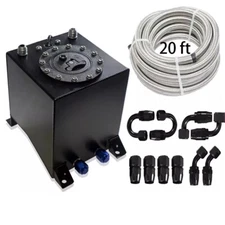 2.5 GALLON ALUMINUM FUEL CELL GAS TANK+CAP+LEVEL SENDER+AN10 STEEL FUEL LINE KIT