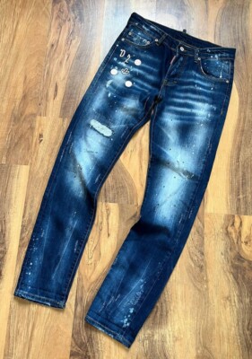 DSQUARED ITALY製 damage denim skinny 46 Dsquared2 Men's Skinny Jeans Blue Size 46(S) Designer Denim