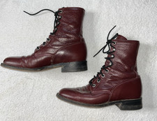 Vtg Justin Women's 5.5B Burgundy Leather L0510 Lace Up Boots