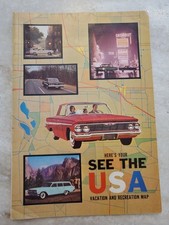 Vintage Fold Out 1961 Chevy Heres Your See The Usa Vacation Recreation Map