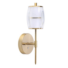 Image of Satin Gold Wireless Rechargeable Touch Dimmer Wall Light with Clear Glass Sha...