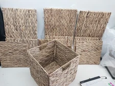 Set of 2 Wicker Storage Baskets Foldable Water Hyacinth 12 Inch Bins
