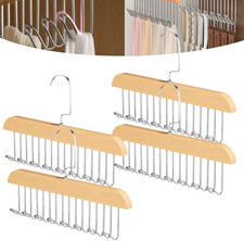 4 Pack Belt Hanger for Closet, Wooden Tie Rack Hangers for Men with 8 Hooks, Spa