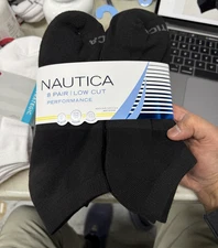 NAUTICA® Men's 8 PAIR Black low cut SOCKS "DRI-MOTION"