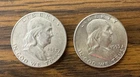 Lot Of 2 Ben Franklin 1953 & 1952 Half Dollars 90 Percent Silver