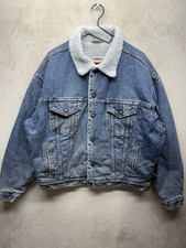 Vintage Levi’s Denim Sherpa Jacket Mens Large Fur Lined Trucker 90s Made In USA