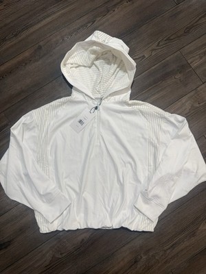 Thrive Societe 1/2 Zip Bubble Hoodie White Textured Athleisure NWT L