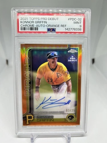 2025 TOPPS PRO DEBUT CHROME KONNOR GRIFFIN RC ORANGE REFRACTOR AUTO PSA 9 #/25