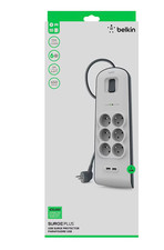 BELKIN BSV604 Multiprise 6 Prises + 2 Ports USB 2,4A – (Blanc)- Neuf