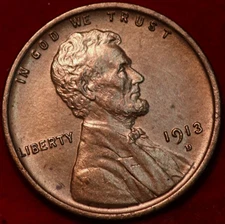 Uncirculated Red 1913-D Denver Mint Copper Lincoln Wheat Cent