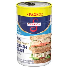  4 Pack Swanson White Premium Chunk Canned Chicken Breast in Water, 4.5 Oz