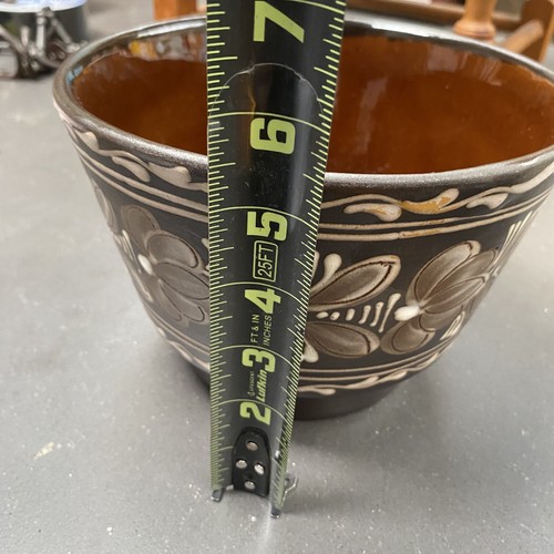 Vintage Hungarian Floral Decor Brown Tone Pottery Planter Plant Pot Signed MHV - Picture 8 of 8