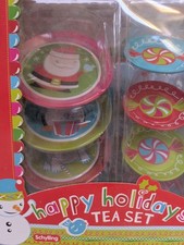 Happy Holiday Tea Set 2009 15 piece tin Christmas/fun/festive/Santa toy/NIB