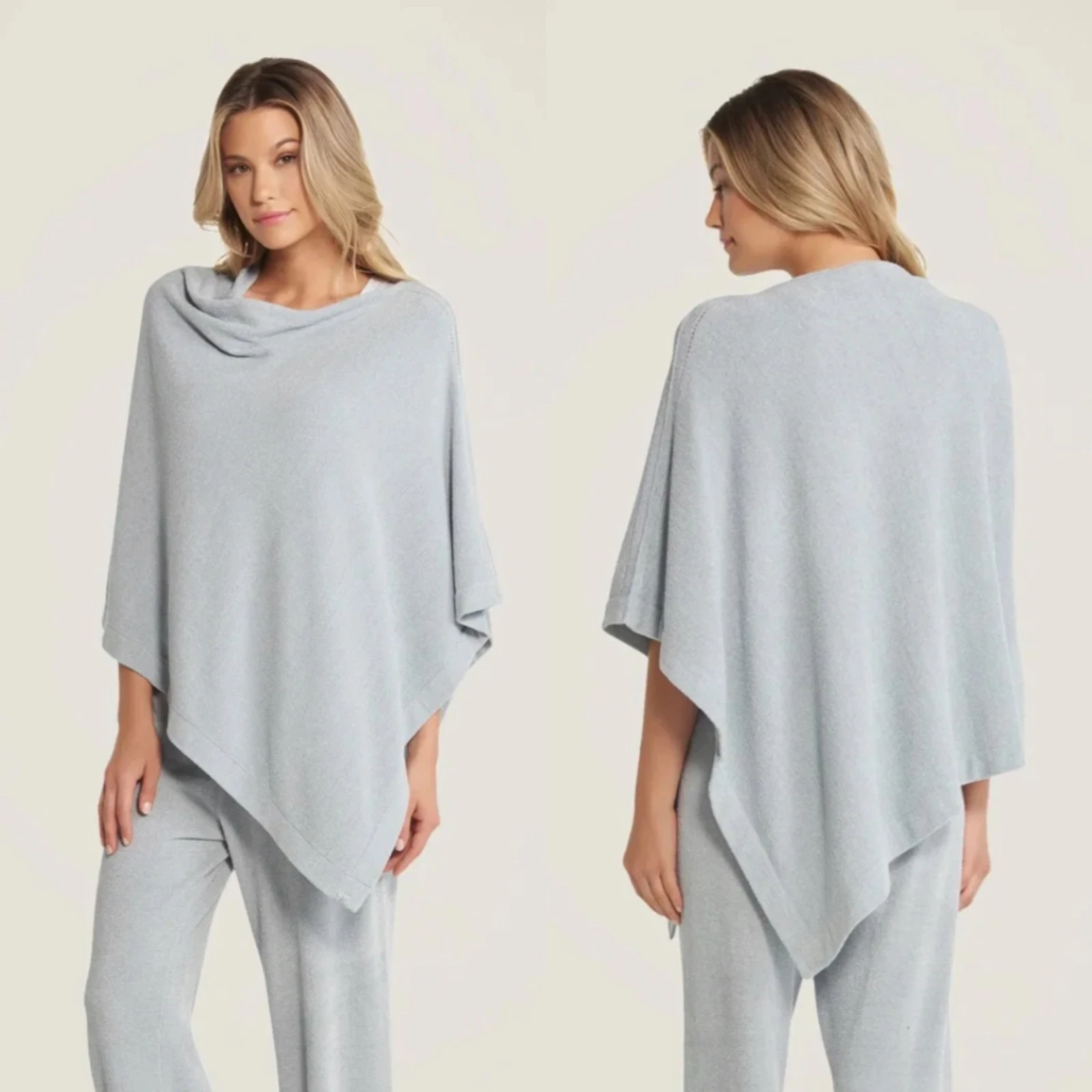 Barefoot Dreams Gray Blue Water CozyChic Ultra Lite Poncho Sweater One Size