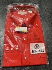 Vintage Sheplers Western Shirt New Long Sleeve Poly Cotton Red 18 1/2 x 35 Tall