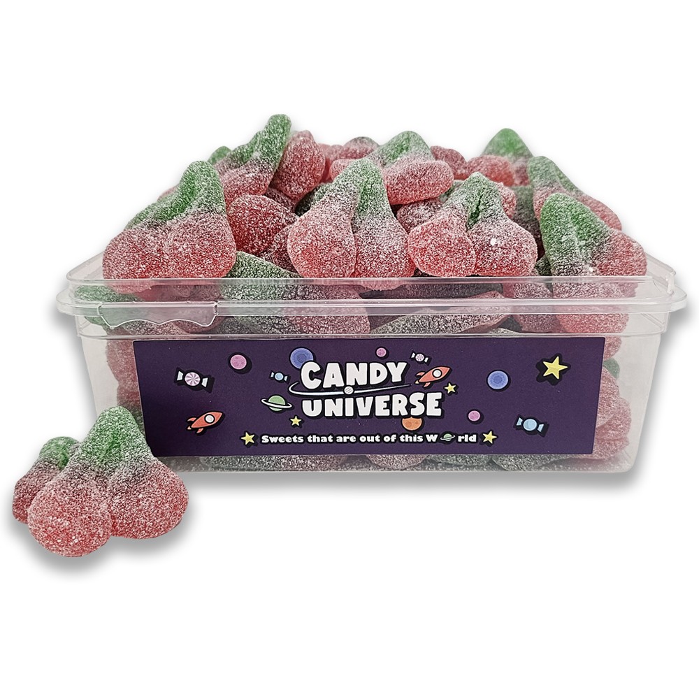 Candy Universe Fizzy Twin Cherries Tub 800g - Tangy Fizzy Cherry Jelly Sweets