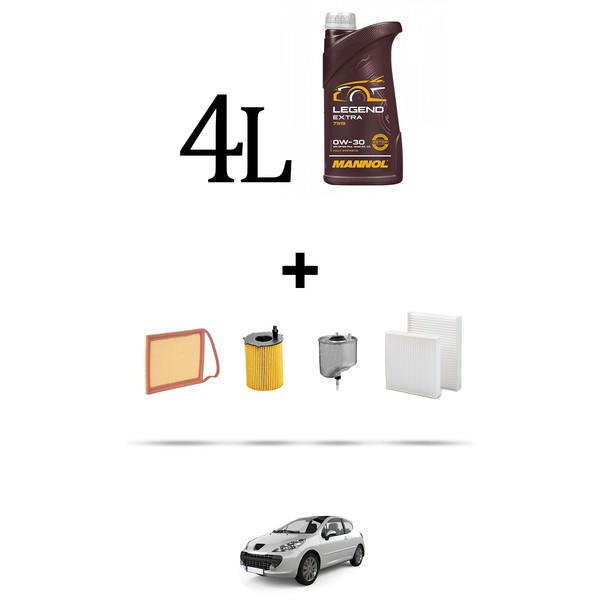 Hoffcar Set Service 4 Filter Und 4L ÖL FüR Peugeot 207 1.6 HDI 82Kw Von-image