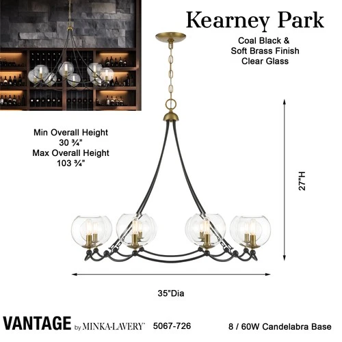 Minka Lavery 5067 Kearney Park 8 Light 35"W Vantage Chandelier - Coal / Soft - Picture 8 of 12