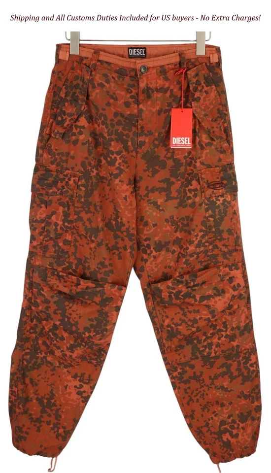 Pantalones para hombre Diesel P-Atlan-Pat W31 naranja camuflaje carga varios bolsillos PVP 295 Foto 2 de 4